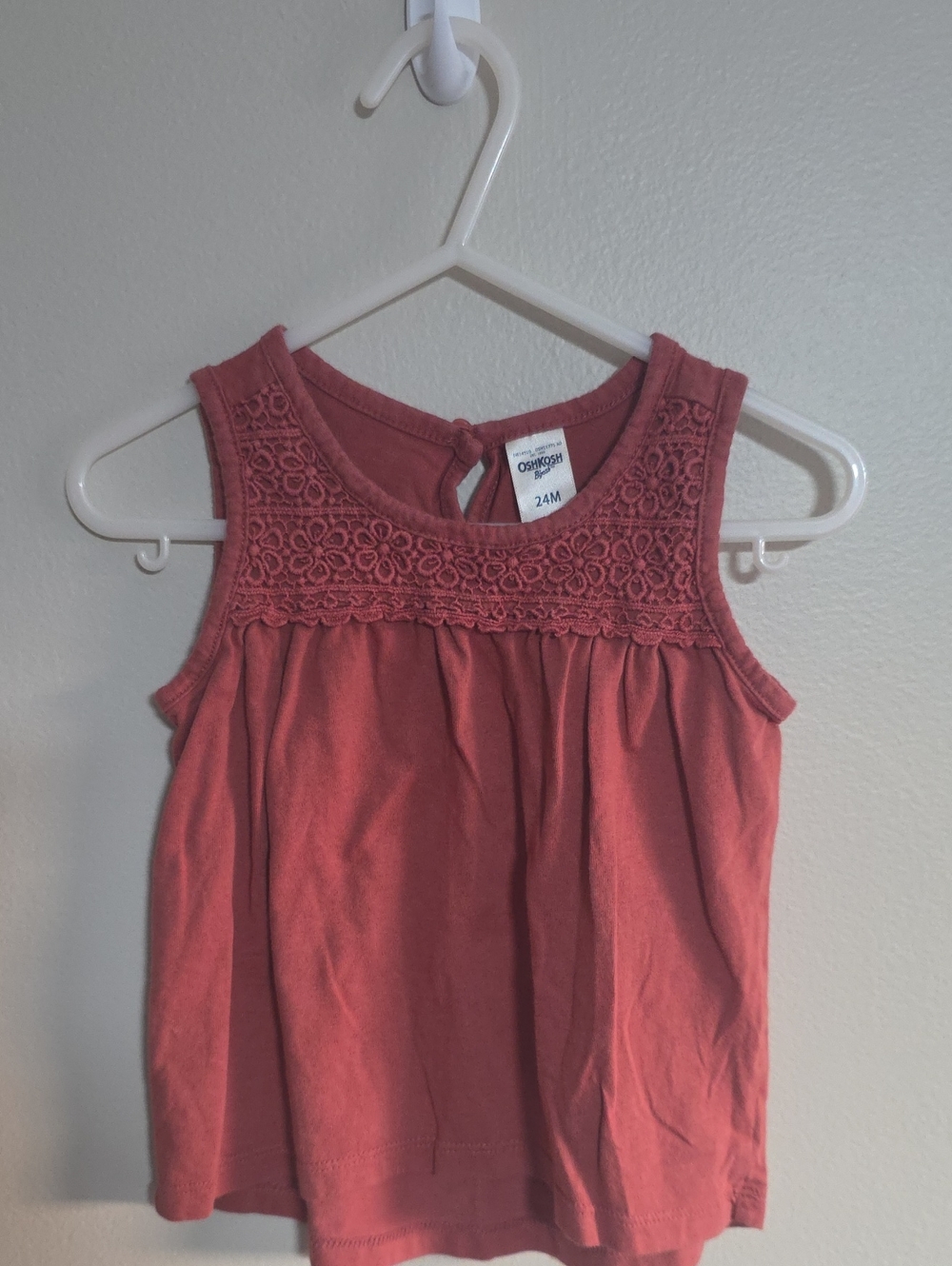 OshKosh B'gosh Girls' Rose Pink Lace Yoke Tank Top